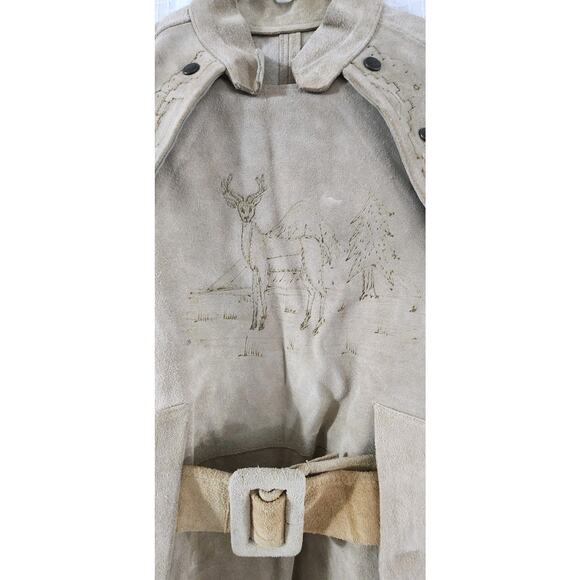 Vintage 60s 70s Leather Suede Poncho Snap Cape Hippie Boho Tan Tooled Western M - Picture 4 of 16